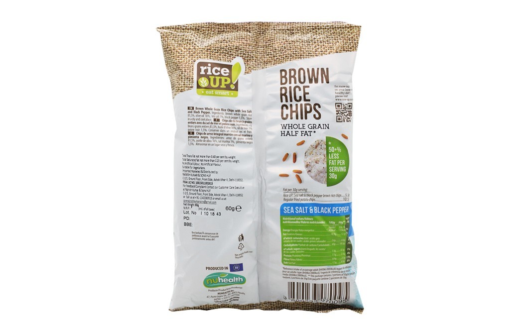 RiceUp Brown Rice Chips Sea Salt & Black Pepper   Pack  60 grams